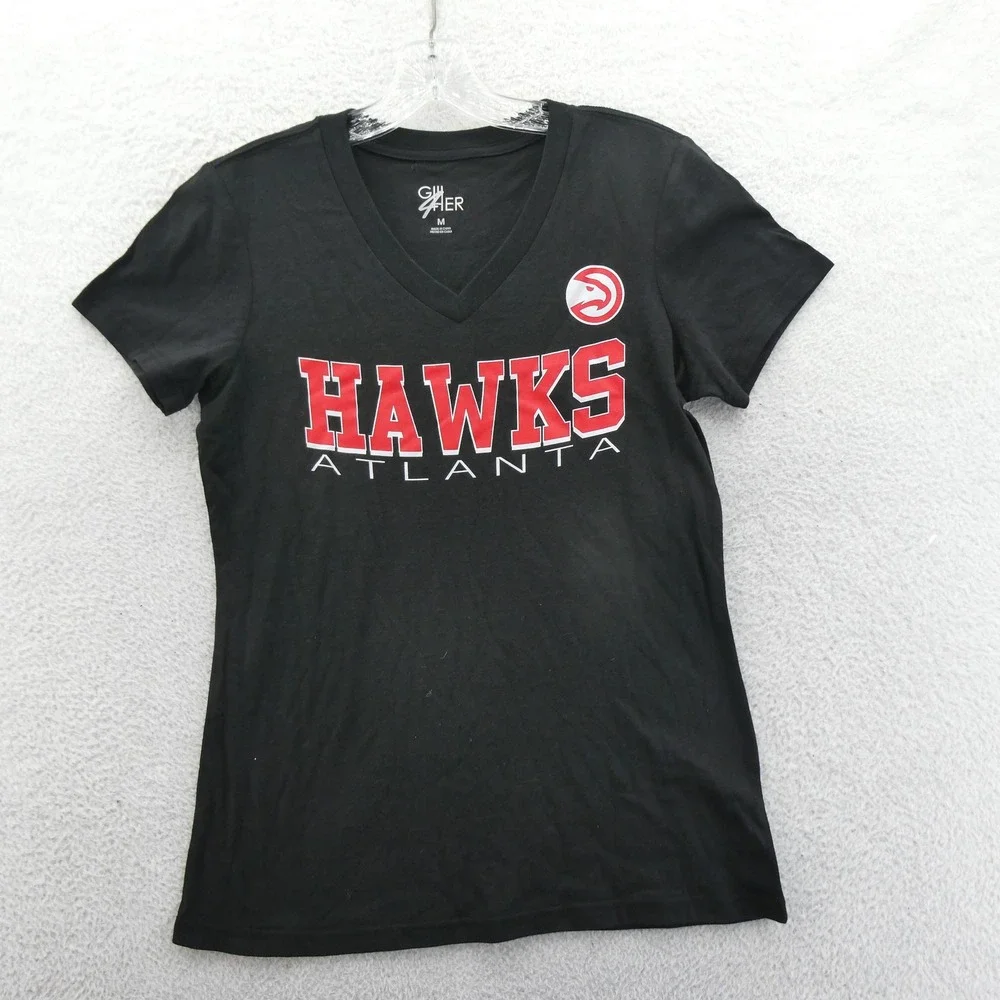 G-III‎ Shirt Womens Medium Atlanta Hawks Black V-Neck NBA Fan Apparel Cotton - Picture 2 of 8